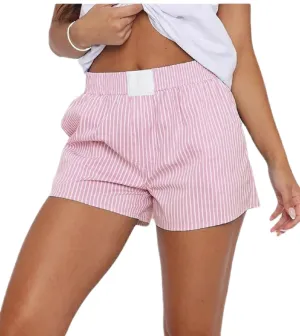 Seyurigaoka Y2k Striped Boxer Shorts for Women Pinstripe Pajamas Shorts Wide Leg Pj Sleep Shorts Low Rise Lounge Shorts