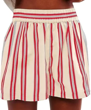 Seyurigaoka Y2k Striped Boxer Shorts for Women Pinstripe Pajamas Shorts Wide Leg Pj Sleep Shorts Low Rise Lounge Shorts