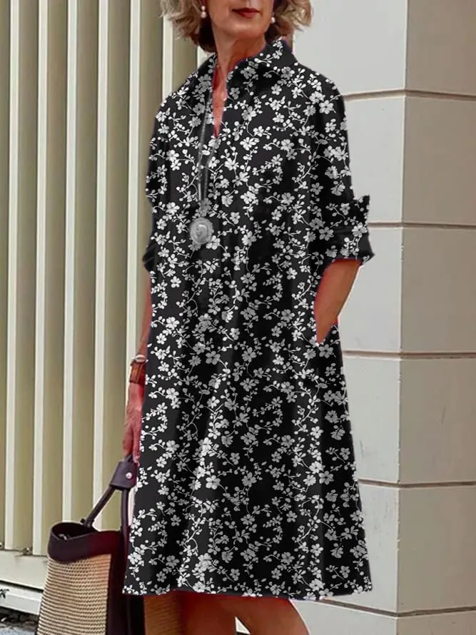 Shirt Dress for Women Floral Plus Size Long Sleeve Collared Button Down 2025 Summer Casual Midi Tunic Tshirt Dress