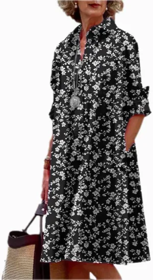 Shirt Dress for Women Floral Plus Size Long Sleeve Collared Button Down 2025 Summer Casual Midi Tunic Tshirt Dress