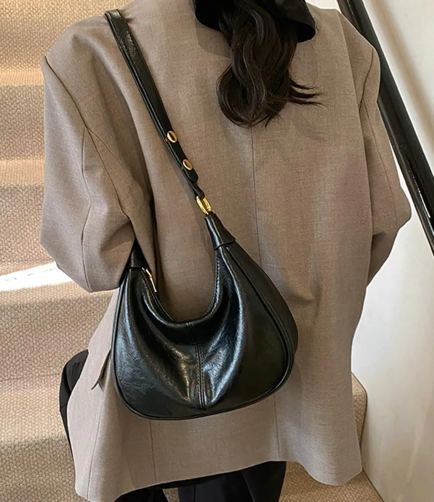 Shoulder Bag for Women Soft PU Leather Crescent Tote Handbag Retro Classic Satchel Crossbody Underarm Hobo Purse Clutch