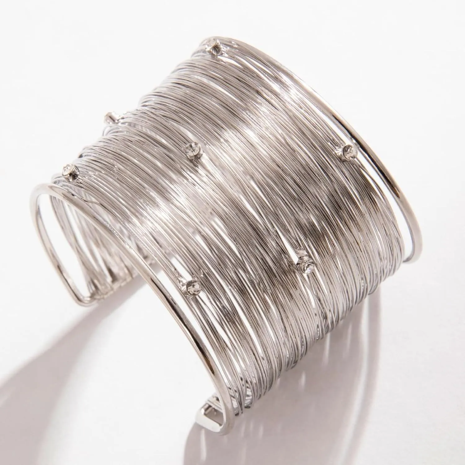 Silver Arm Cuffs Padme,Cuff Bangle Bracelet for Women,Open Wide Wire Gold Wrist Cuff Wrap Bracelet With Inlaid Diamonds