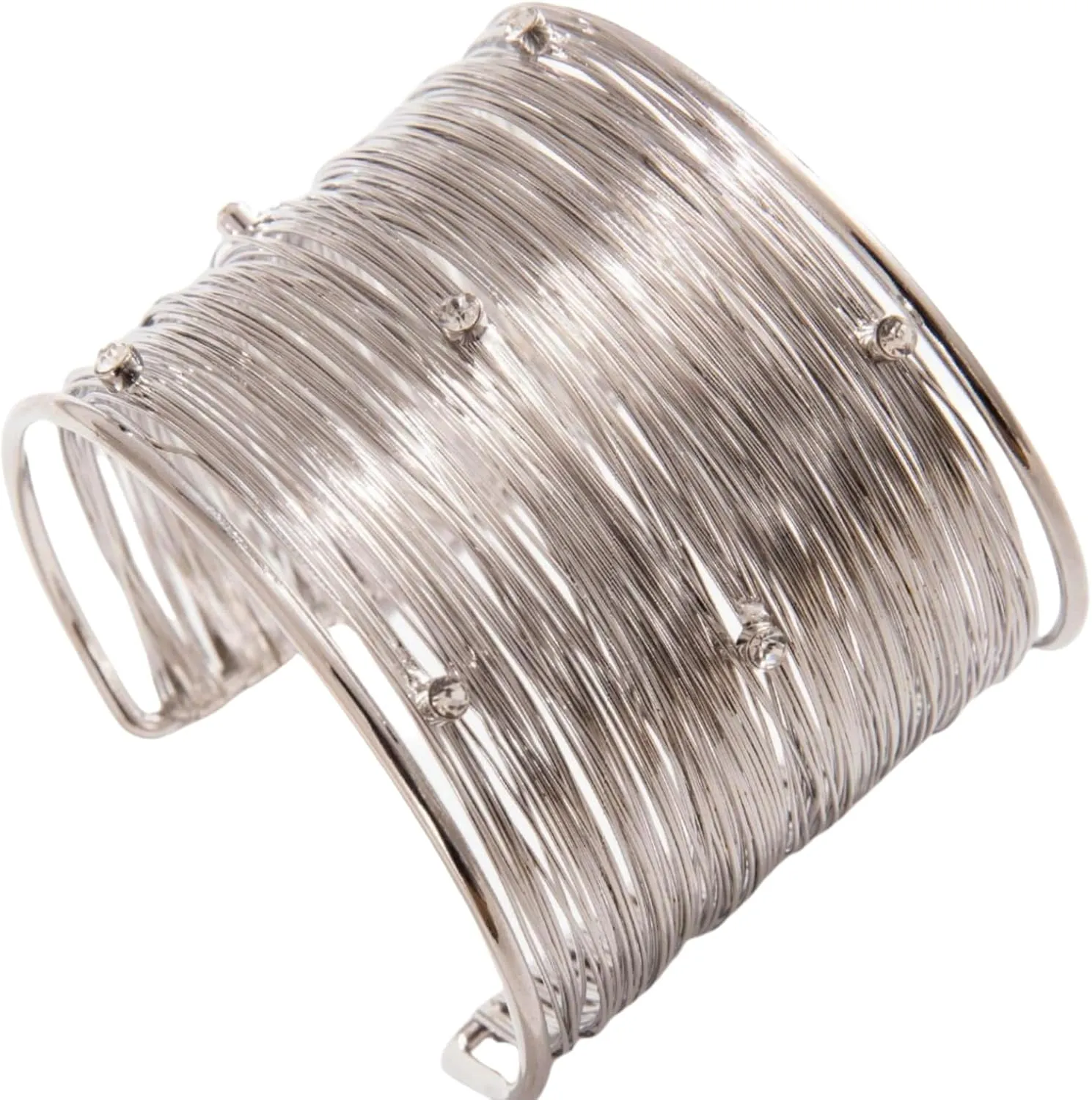 Silver Arm Cuffs Padme,Cuff Bangle Bracelet for Women,Open Wide Wire Gold Wrist Cuff Wrap Bracelet With Inlaid Diamonds