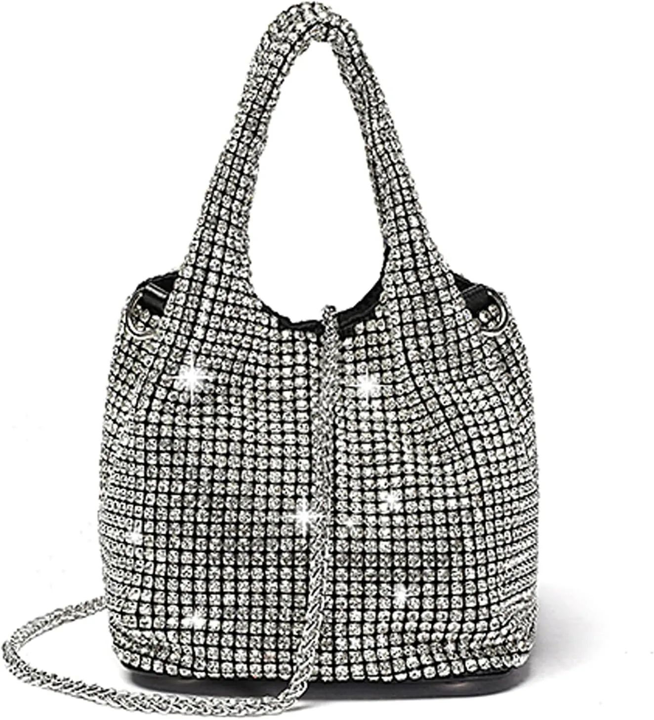 Silver Clutch Women Rhinestone Evening Bag Wedding Crystal Bride Engagement Purse Fold Over Chain Crossbody Shoulder Bag