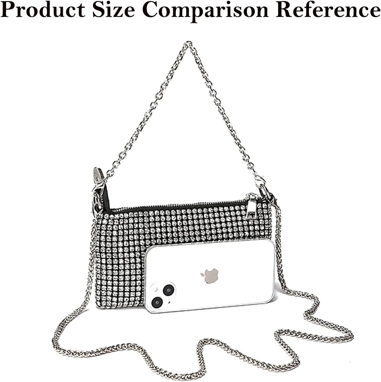 Silver Clutch Women Rhinestone Evening Bag Wedding Crystal Bride Engagement Purse Fold Over Chain Crossbody Shoulder Bag