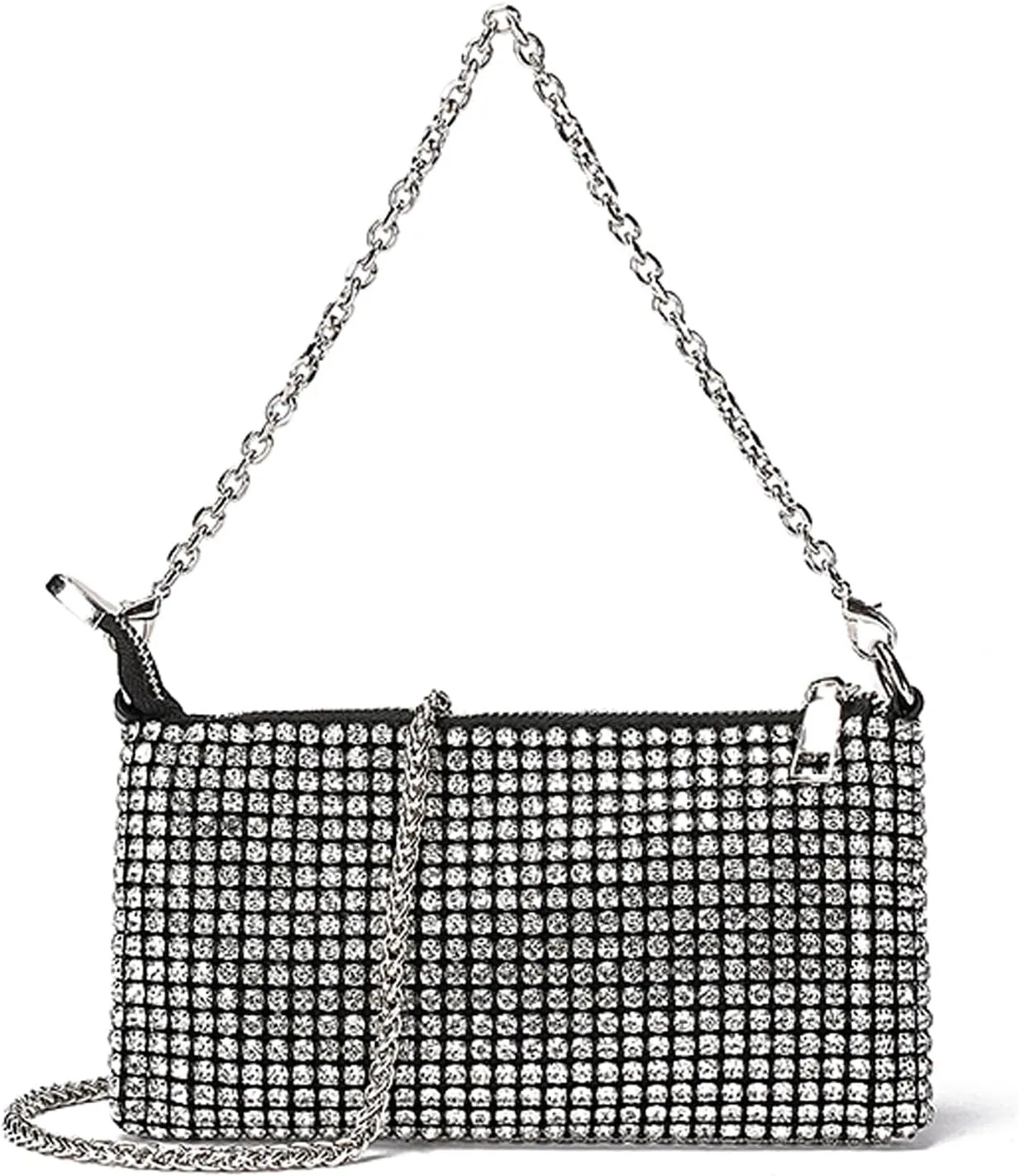 Silver Clutch Women Rhinestone Evening Bag Wedding Crystal Bride Engagement Purse Fold Over Chain Crossbody Shoulder Bag