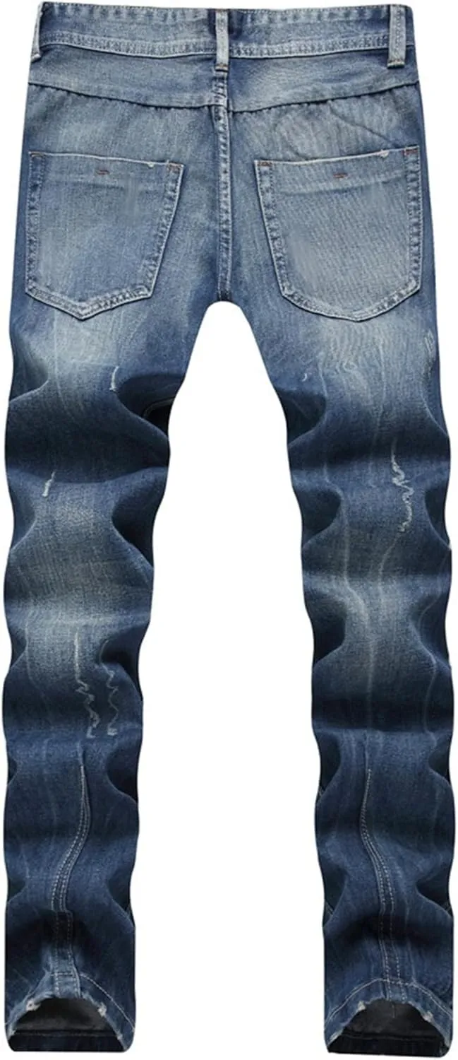 Slim Fit Stretch Skinny Jeans for Men Fashion Button Trousers Straight Leg Comfort Denim Pants