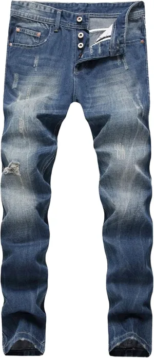 Slim Fit Stretch Skinny Jeans for Men Fashion Button Trousers Straight Leg Comfort Denim Pants