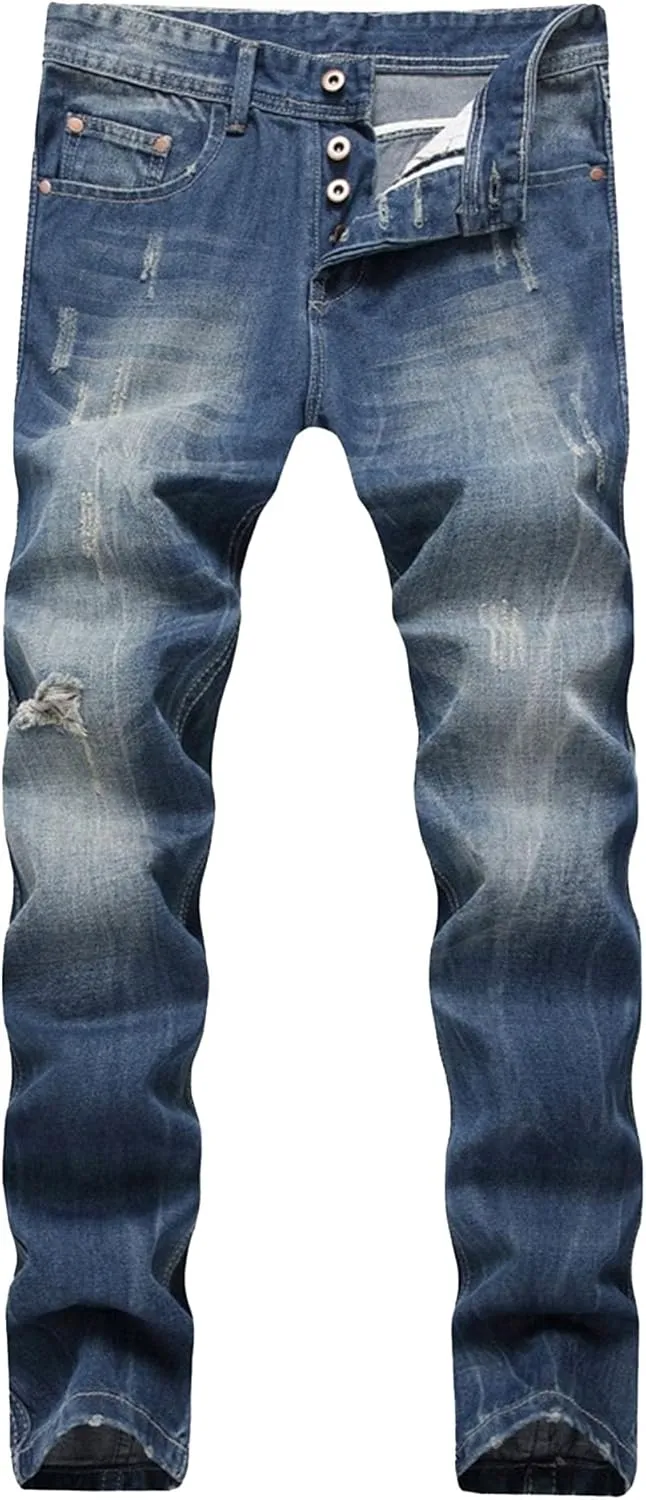 Slim Fit Stretch Skinny Jeans for Men Fashion Button Trousers Straight Leg Comfort Denim Pants