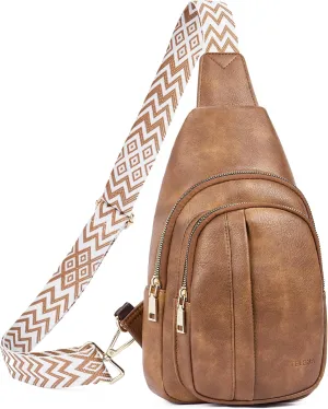 Sling Bag for Women Crossbody Purse Vegan Leather Fanny Pack Chest Bag Camel Brown