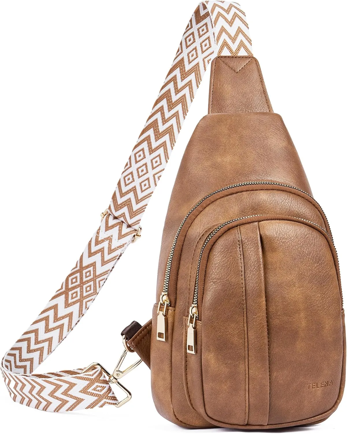 Sling Bag for Women Crossbody Purse Vegan Leather Fanny Pack Chest Bag Camel Brown