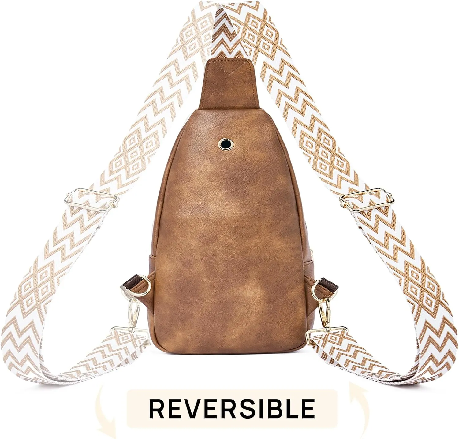 Sling Bag for Women Crossbody Purse Vegan Leather Fanny Pack Chest Bag Camel Brown