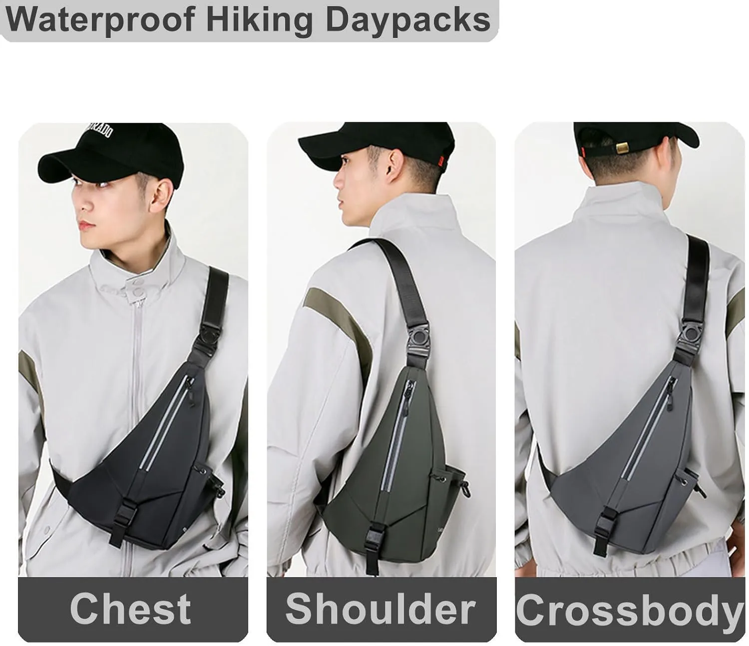 Sling Bag Small Backpack Waterproof Cross Body Chest Bags Daypack with Water Bottle Holder for Travel Hiking