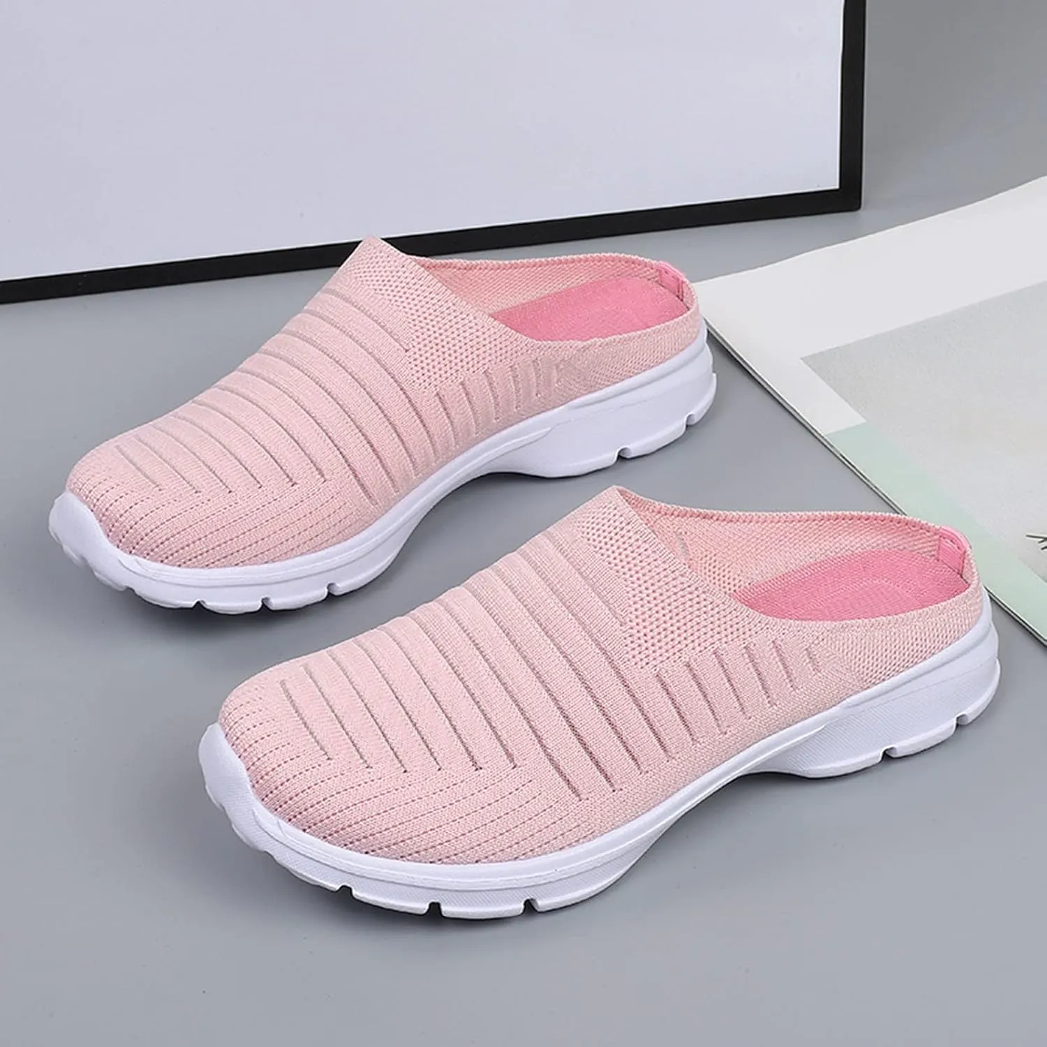 Slip On Sneakers for Women, Women's Fashion Orthopedic Sneakers Mesh Round Toe Wedge Platform Shoes Breathable Comfortable Walking Lightweight Shoes
