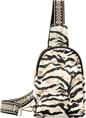 Small Crossbody Sling Bags for Women Tiger Stripes Leather Crossbody Fanny Packs Purses Leopard Chest Bag Daypack Crossbody Backpack for Travel Sports Running Hiking