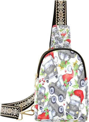 Small Sling Bag Fanny Packs Crossbody Bags for Women Cartoon Cars Trees Leather Fashion Chest Bag Belt Bag for Women for Travel Sports Running Hiking