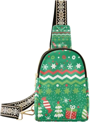 Small Sling Bag Fanny Packs Crossbody Bags for Women Christmas Trees Leather Fashion Chest Bag Belt Bag for Women for Travel Running Hiking