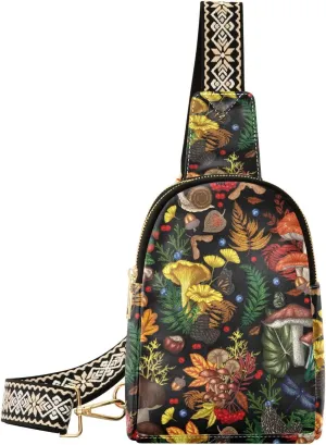 Small Sling Bag Fanny Packs Crossbody Bags for Women Colorful Plants Insects Leather Fashion Chest Bag Belt Bag for Women for Travel Sports Running Hiking