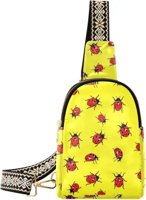 Small Sling Bag Fanny Packs Crossbody Bags for Women Cute Ladybugs Pattern Leather Fashion Chest Bag Belt Bag for Women for Travel Sports Running Hiking