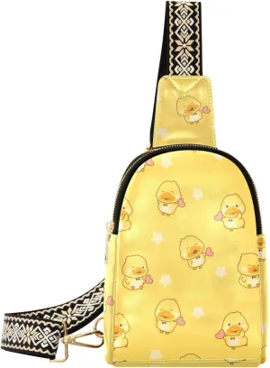Small Sling Bag Fanny Packs Crossbody Bags for Women Cute Stars Little Duck Pattern Leather Fashion Chest Bag Belt Bag for Women for Travel Sports Running Hiking