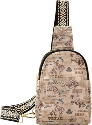 Small Sling Bag Fanny Packs Crossbody Bags for Women Vintage Wild West Cowboys Leather Fashion Chest Bag Belt Bag for Women for Travel Sports Running Hiking
