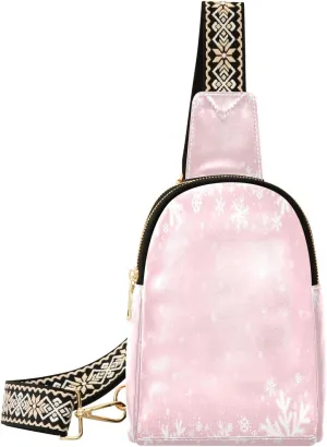 Small Sling Bag Fanny Packs Crossbody Bags for Women White Blurred Snowflakes Leather Fashion Chest Bag Belt Bag for Women for Travel Sports Running Hiking