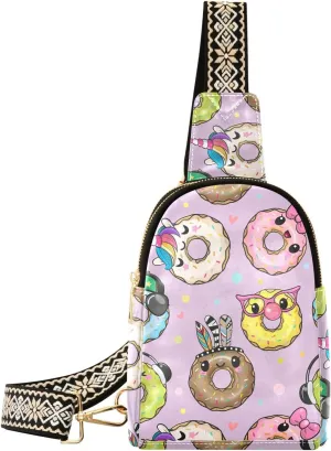Small Sling Bag for Women Cute Cartoon Donuts PC Leather Fanny Pack Crossbody Fashion Waist Packs Chest Bag for Travel Sports Running Hiking