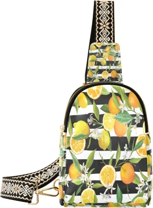 Small Sling Bag for Women Orange Lemon PC Leather Fanny Pack Crossbody Tropical Pattern Fashion Waist Packs Chest Bag for Travel Sports Running Hiking