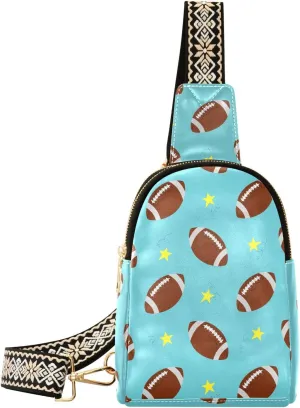Small Sling Bag for Women Rugby Balls and Stars PC Leather Fanny Pack Crossbody Cartoon Fashion Waist Packs Chest Bag for Travel Sports Running Hiking