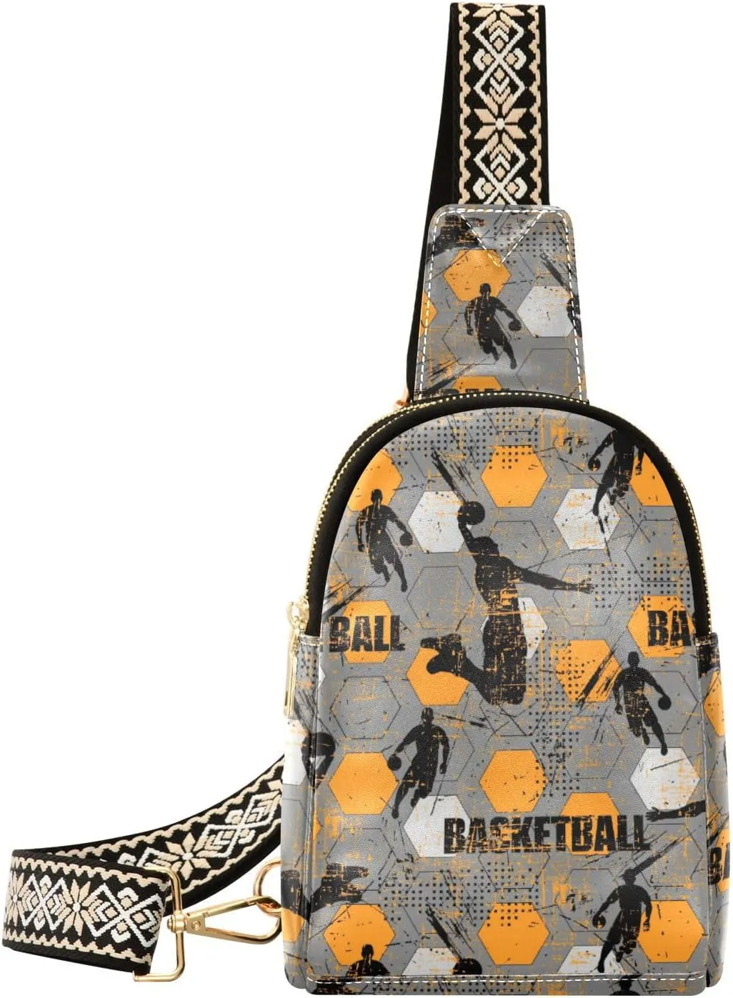 Small Sling Bag for Women Sports Pattern PC Leather Fanny Pack Crossbody Basketball Fashion Waist Packs Chest Bag for Travel Sports Running Hiking