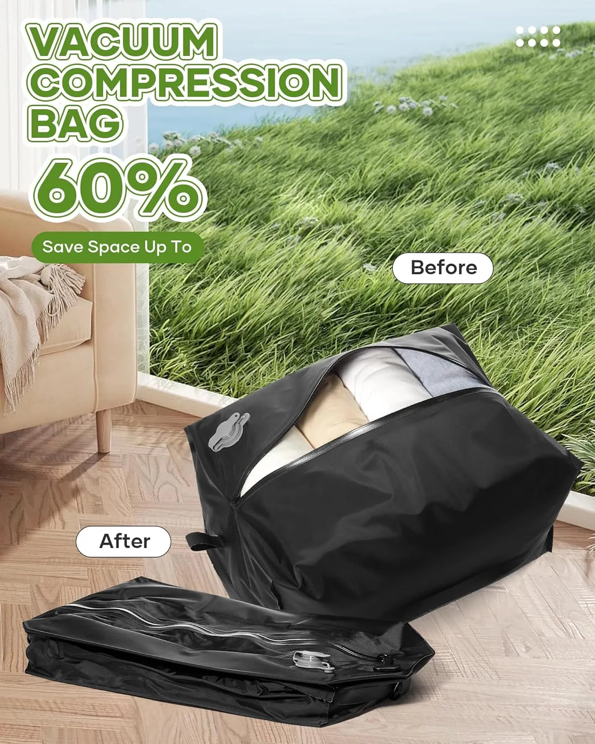 Small Travel Vacuum Bags for Clothing,Airback Backpack Travel Pack Vacuum kit,Waterproof Vacuum Seal Backpack for Luggage,Space BagsBlack 1PC No Pump19L