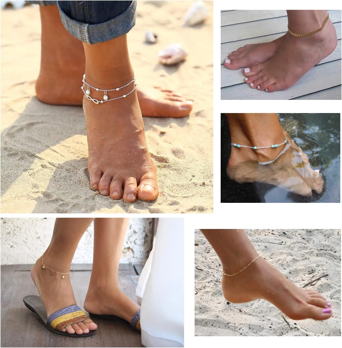 Softones 12Pcs Ankle Bracelets for Women Gold Silver Two Style Chain Beach Anklet Bracelet Jewelry Anklet Set,Adjustable Size