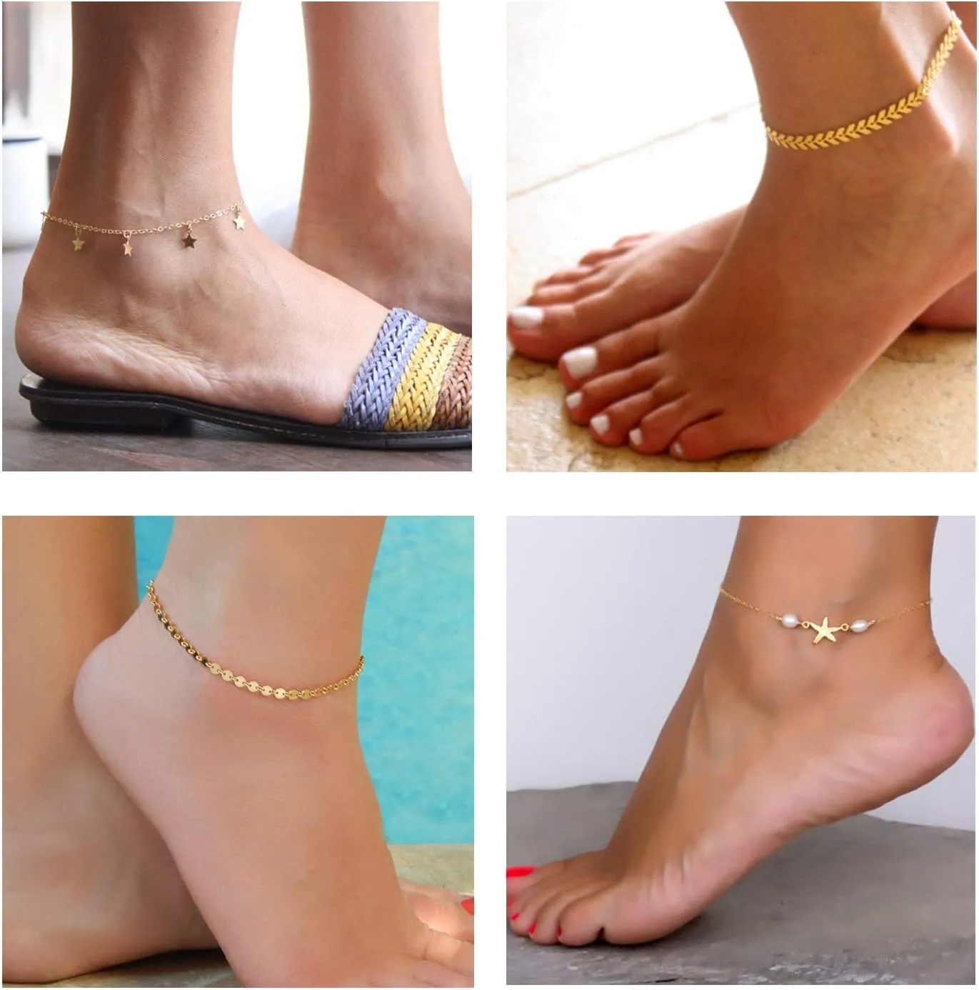 Softones 12Pcs Ankle Bracelets for Women Gold Silver Two Style Chain Beach Anklet Bracelet Jewelry Anklet Set,Adjustable Size