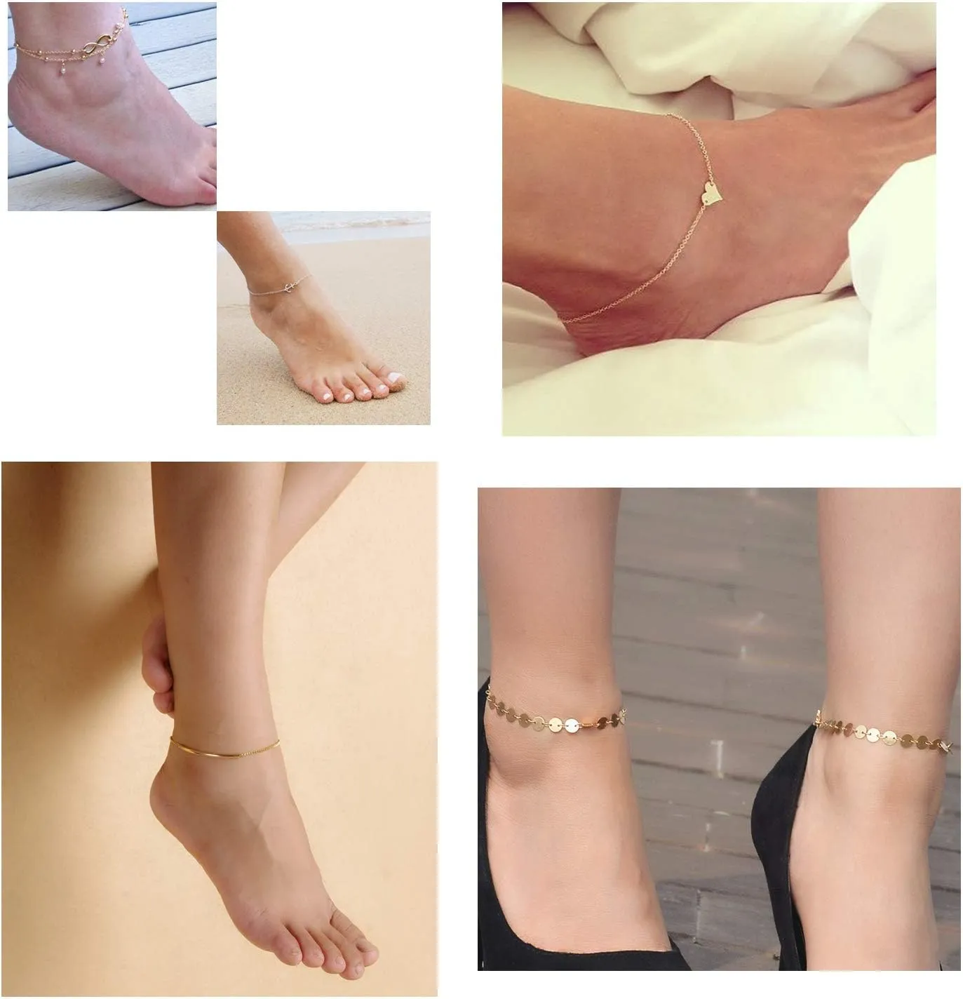 Softones 12Pcs Ankle Bracelets for Women Gold Silver Two Style Chain Beach Anklet Bracelet Jewelry Anklet Set,Adjustable Size