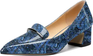 Soireelady Womens Block Heel Low Chunky Heels, Pointed Toe Loafer Heels Slip On Dress Shoes 2''