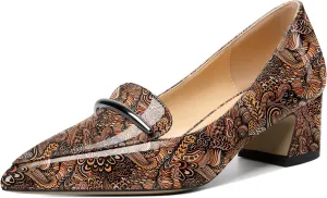 Soireelady Womens Block Heel Low Chunky Heels, Pointed Toe Loafer Heels Slip On Dress Shoes 2''