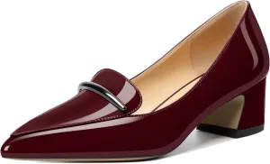 Soireelady Womens Block Heel Low Chunky Heels, Pointed Toe Loafer Heels Slip On Dress Shoes 2''