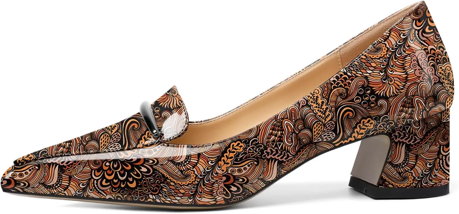 Soireelady Womens Block Heel Low Chunky Heels, Pointed Toe Loafer Heels Slip On Dress Shoes 2''