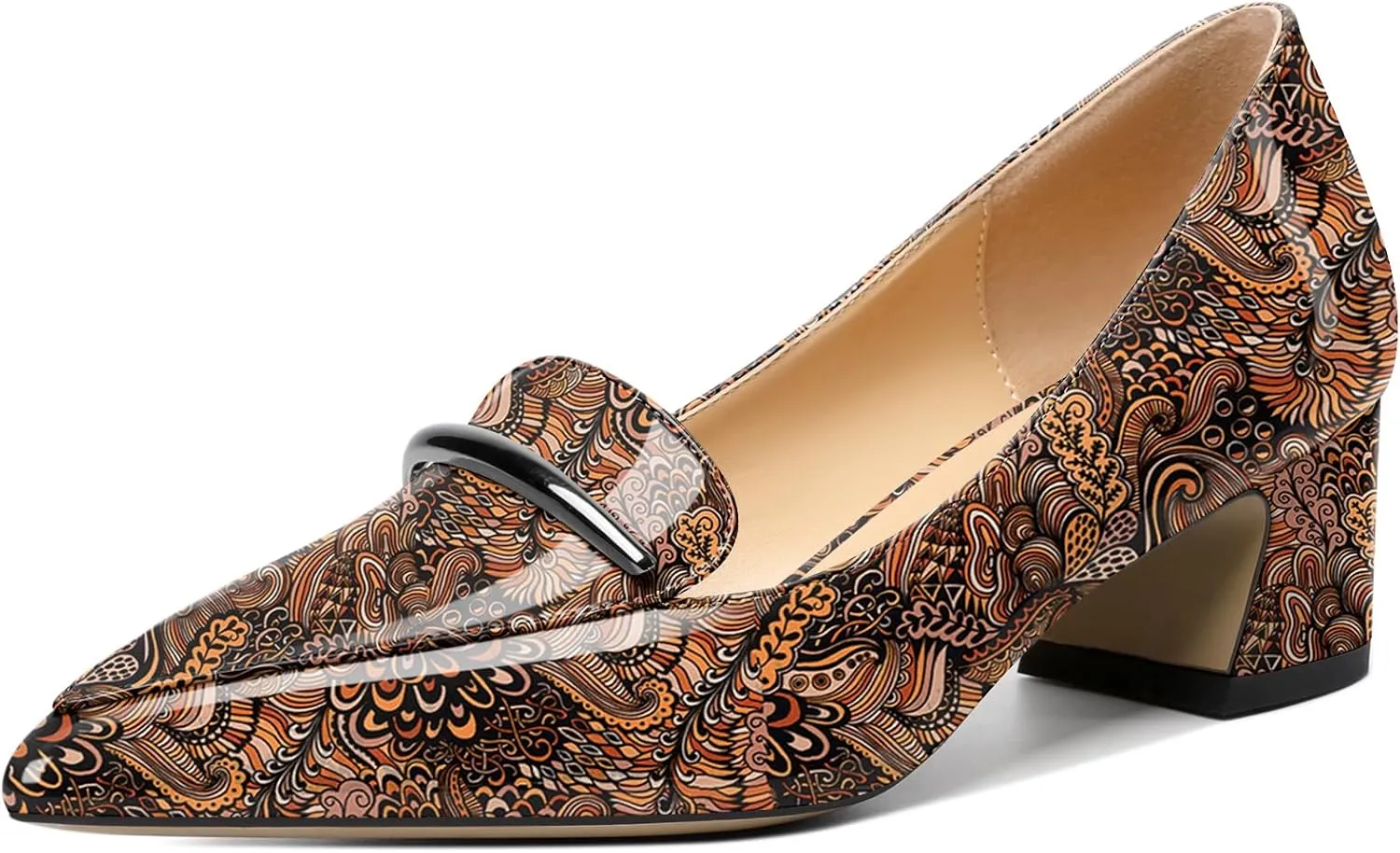 Soireelady Womens Block Heel Low Chunky Heels, Pointed Toe Loafer Heels Slip On Dress Shoes 2''