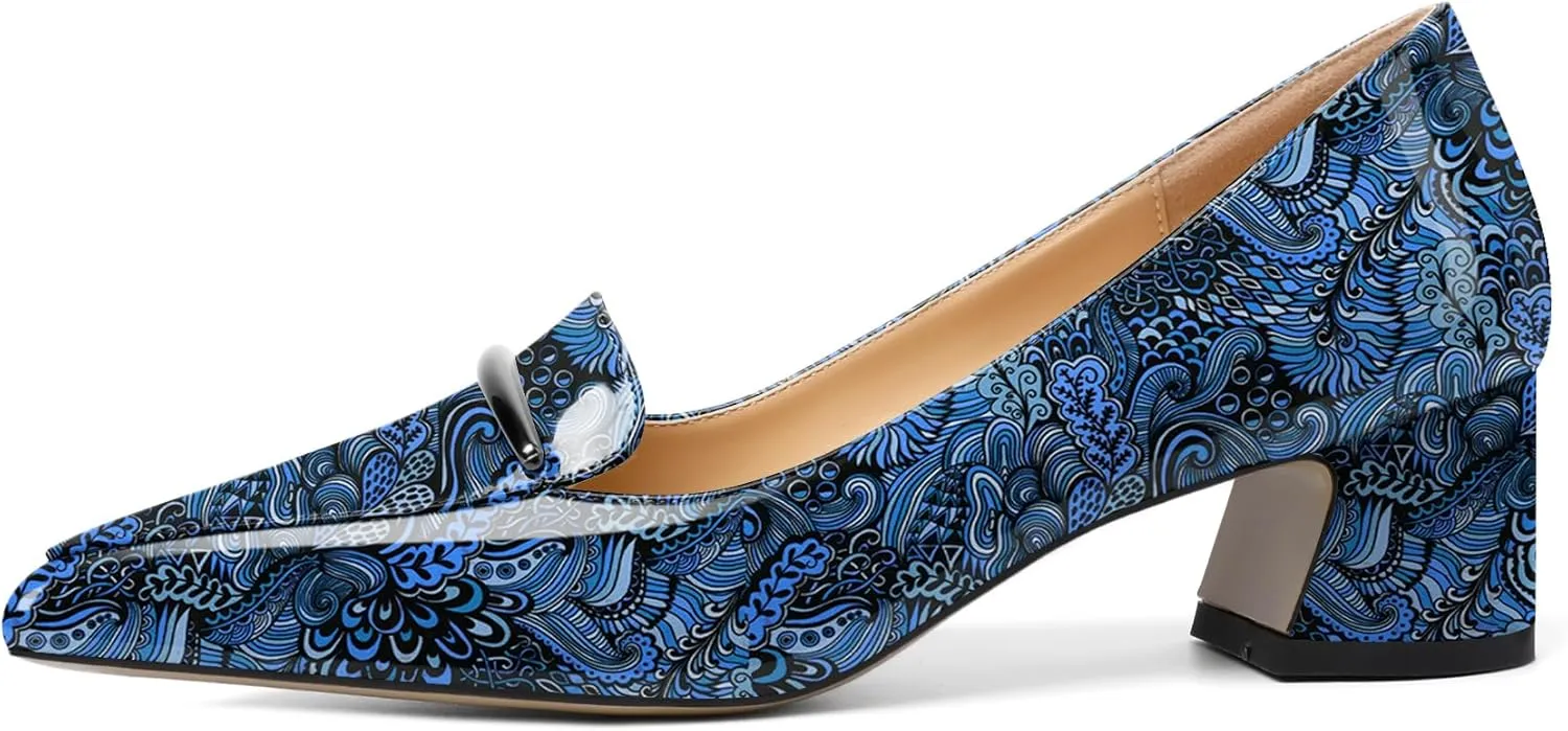 Soireelady Womens Block Heel Low Chunky Heels, Pointed Toe Loafer Heels Slip On Dress Shoes 2''
