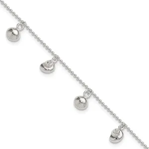 Solid 925 Sterling Silver Sea Shell Anklet - with Secure Lobster Lock Clasp 9"
