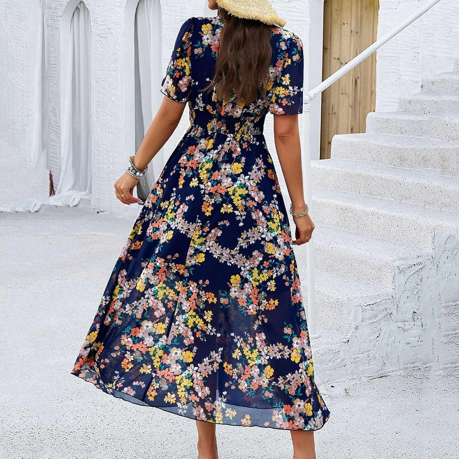 Spring Dresses for Women 2025 Summer Dresses for Women 2025 Vacation with Sleeves Floral Print