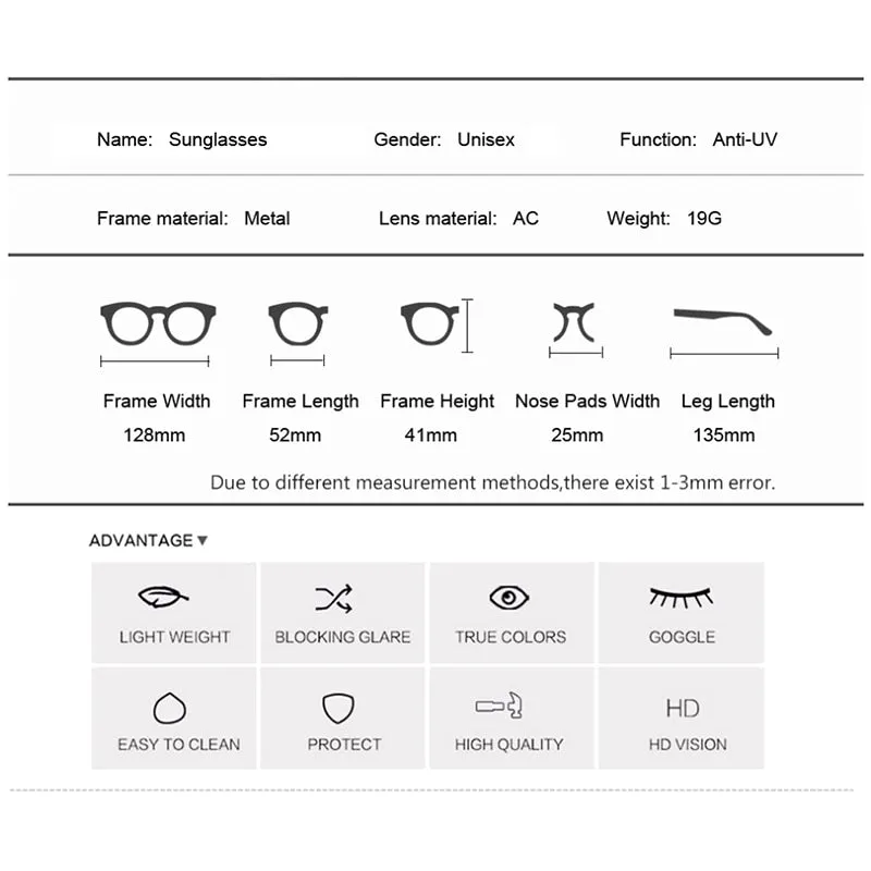 Square Metal Mirror Sunglasses for Women