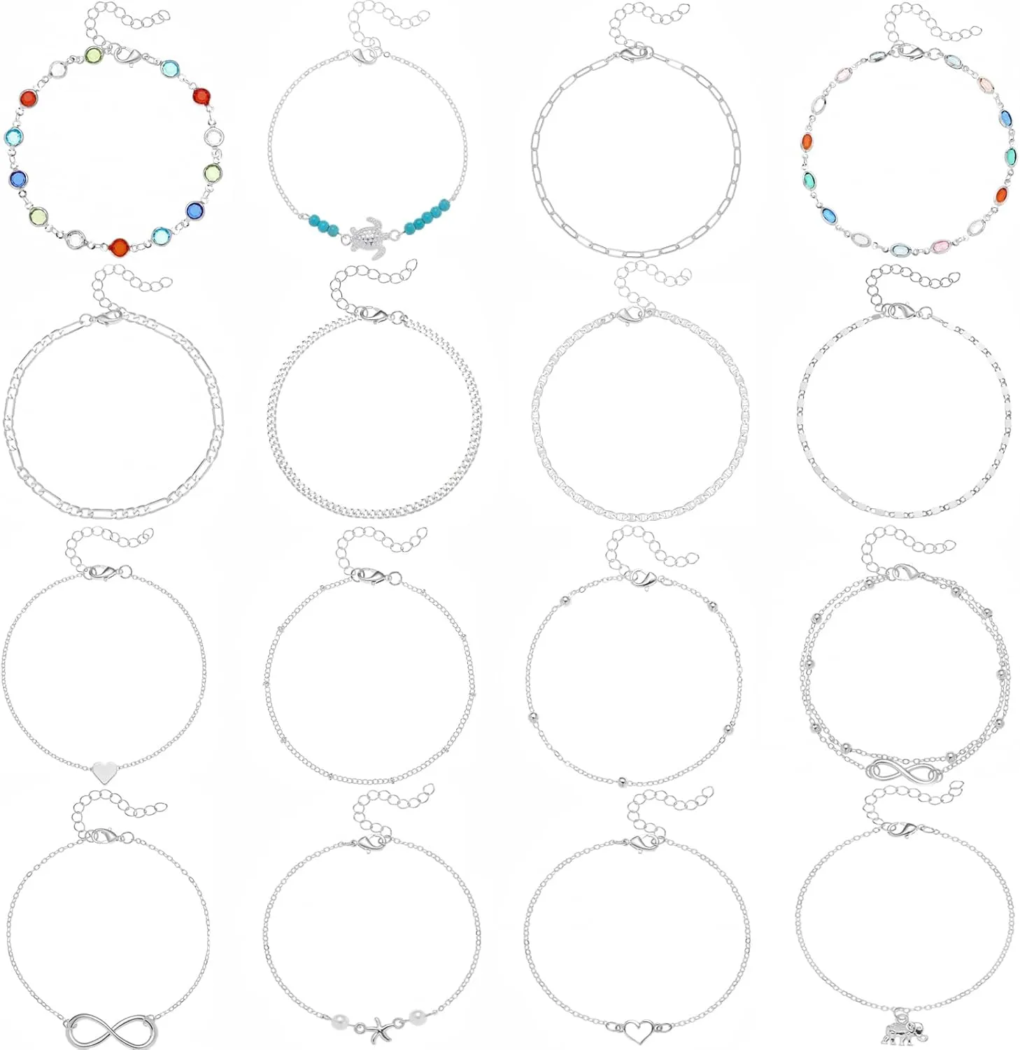Starain 12pcs Women's Charm Anklet Set Gold Multilayer Adjustable Ankle Bracelets Boho Beach Foot Anklet for Women