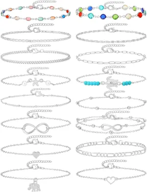 Starain 12pcs Women's Charm Anklet Set Gold Multilayer Adjustable Ankle Bracelets Boho Beach Foot Anklet for Women