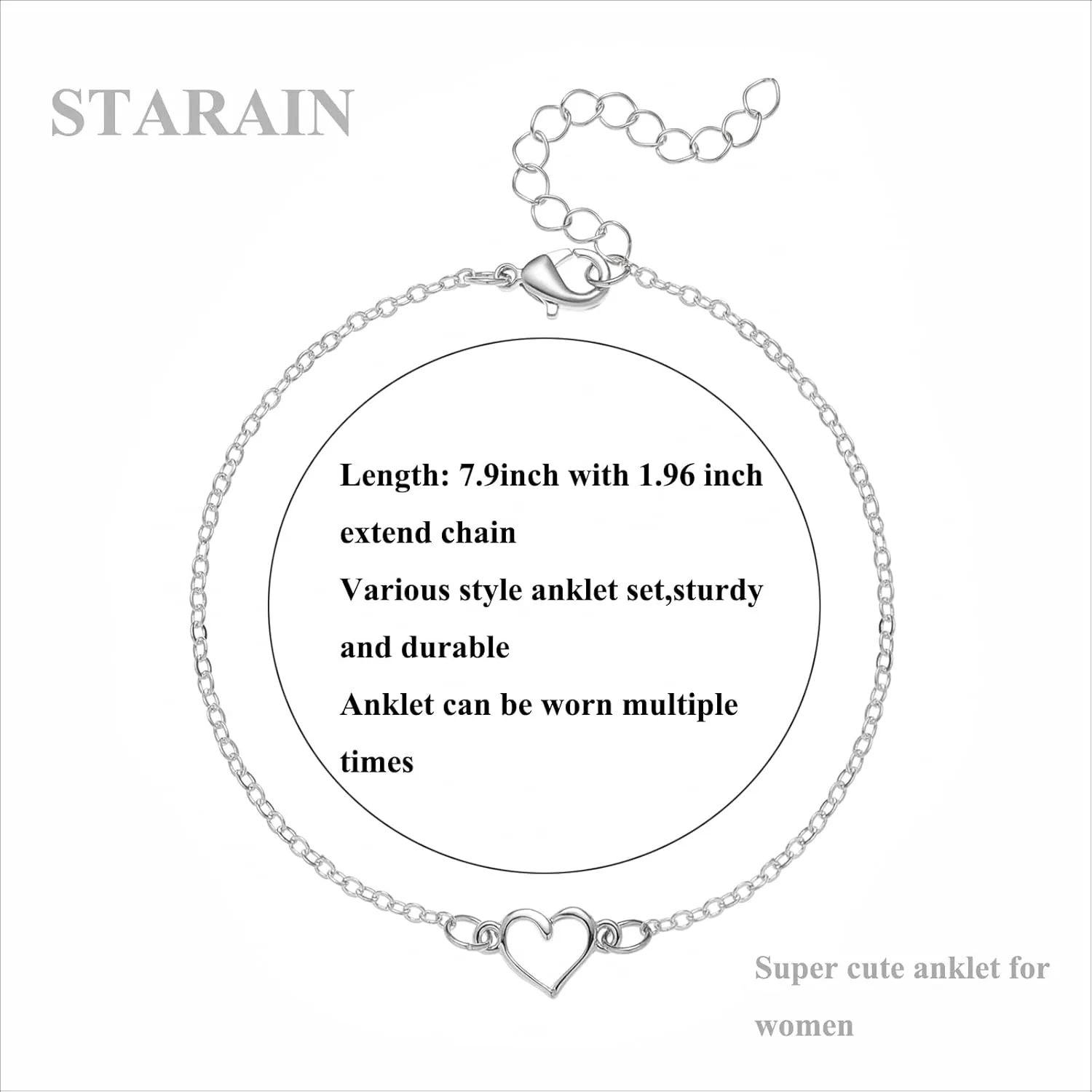 Starain 12pcs Women's Charm Anklet Set Gold Multilayer Adjustable Ankle Bracelets Boho Beach Foot Anklet for Women