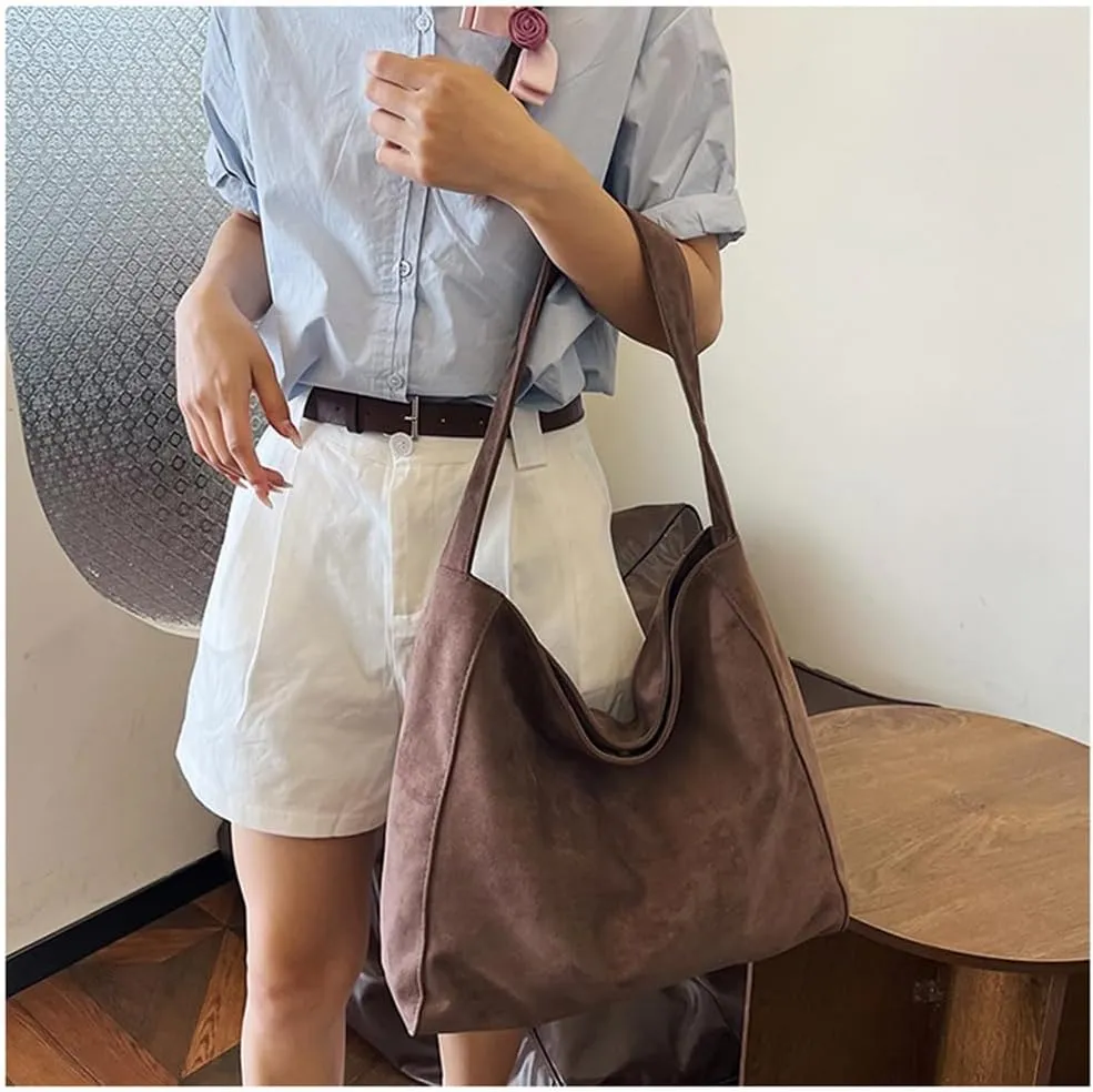 Suede Hobo Bags for Women Suede Shoulder Tote Bag Slouchy Hobo Crescent Handbag Retro Fall Bag for Work Shopping