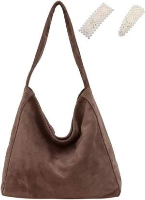 Suede Hobo Bags for Women Suede Shoulder Tote Bag Slouchy Hobo Crescent Handbag Retro Fall Bag for Work Shopping