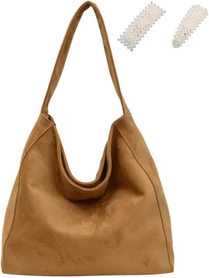 Suede Hobo Bags for Women Suede Shoulder Tote Bag Slouchy Hobo Crescent Handbag Retro Fall Bag for Work Shopping