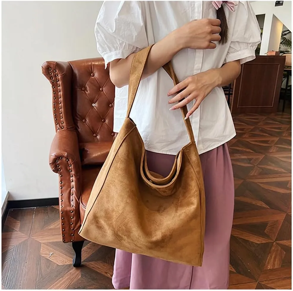 Suede Hobo Bags for Women Suede Shoulder Tote Bag Slouchy Hobo Crescent Handbag Retro Fall Bag for Work Shopping